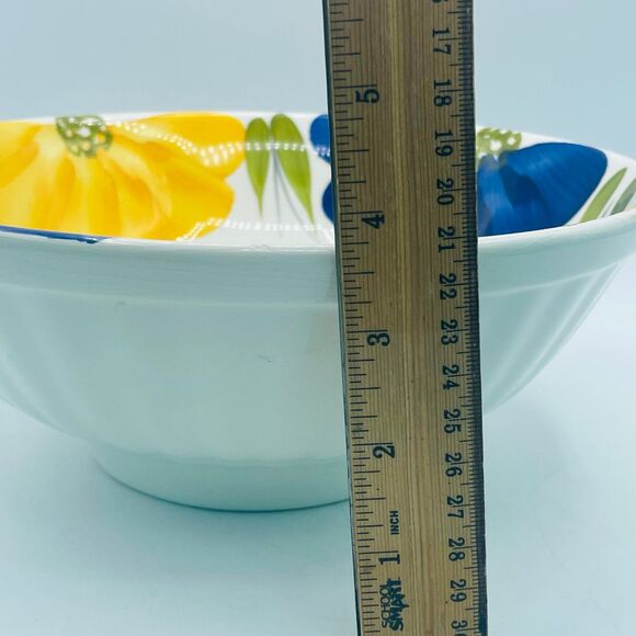 Vintage Hand Painted Blue Yellow Flower Serving Bowl La Primula MAXAM Italy - Picture 9 of 10